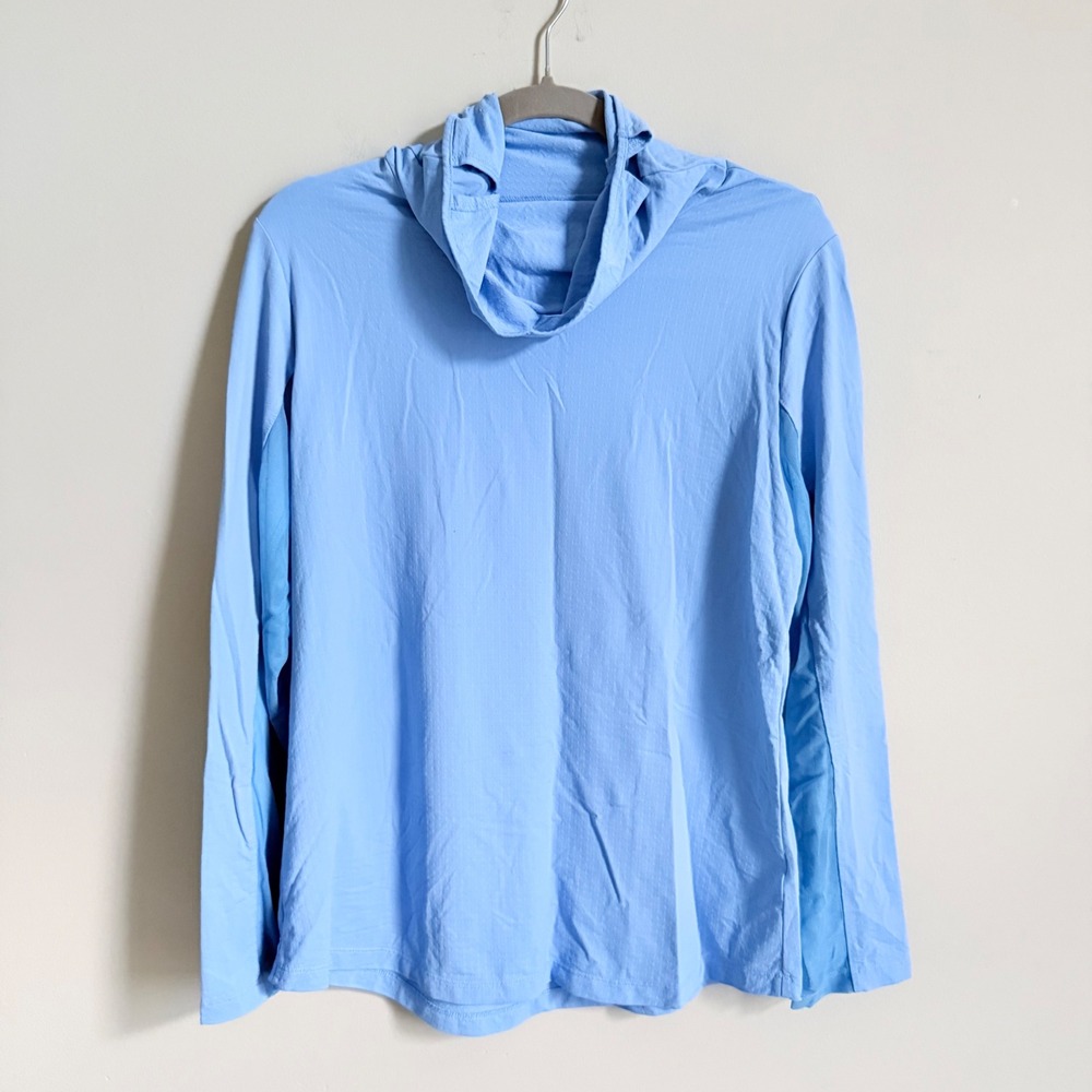 IBKUL Womens IceFil UPF 50+ Mock Neck Sun Shirt Blue Mesh Long Sleeve Large